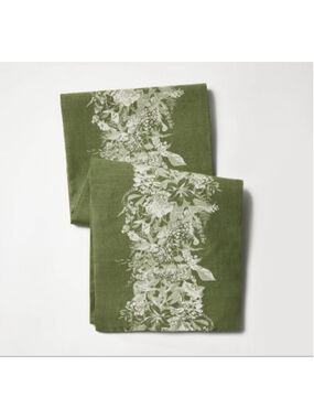 NEW Threshold 72" x 14" Cotton Floral Table Runner Olive Green